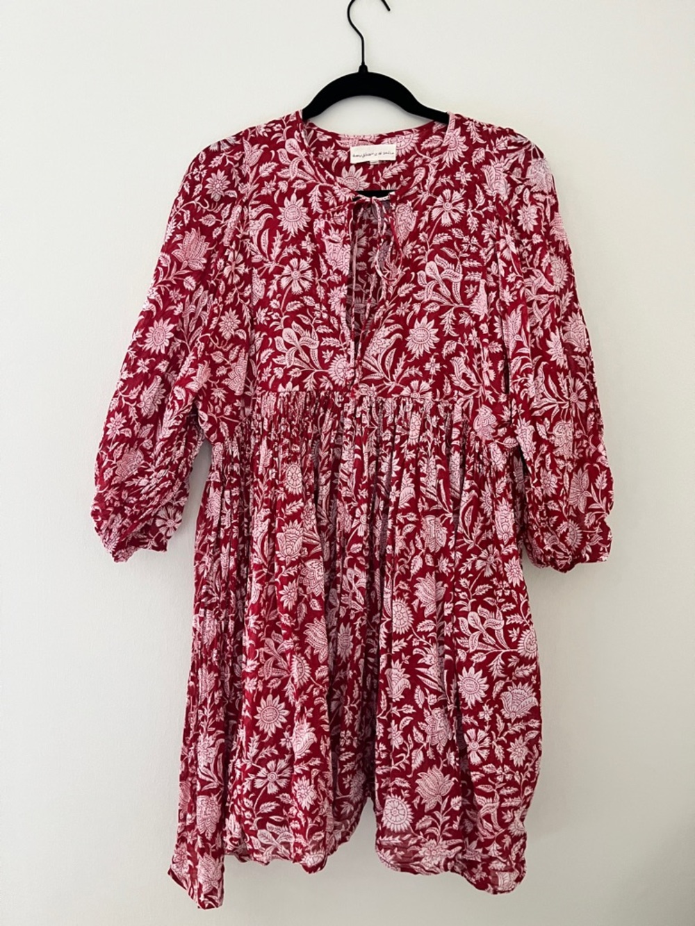 Daughters of India Red and White Floral Mini Dress